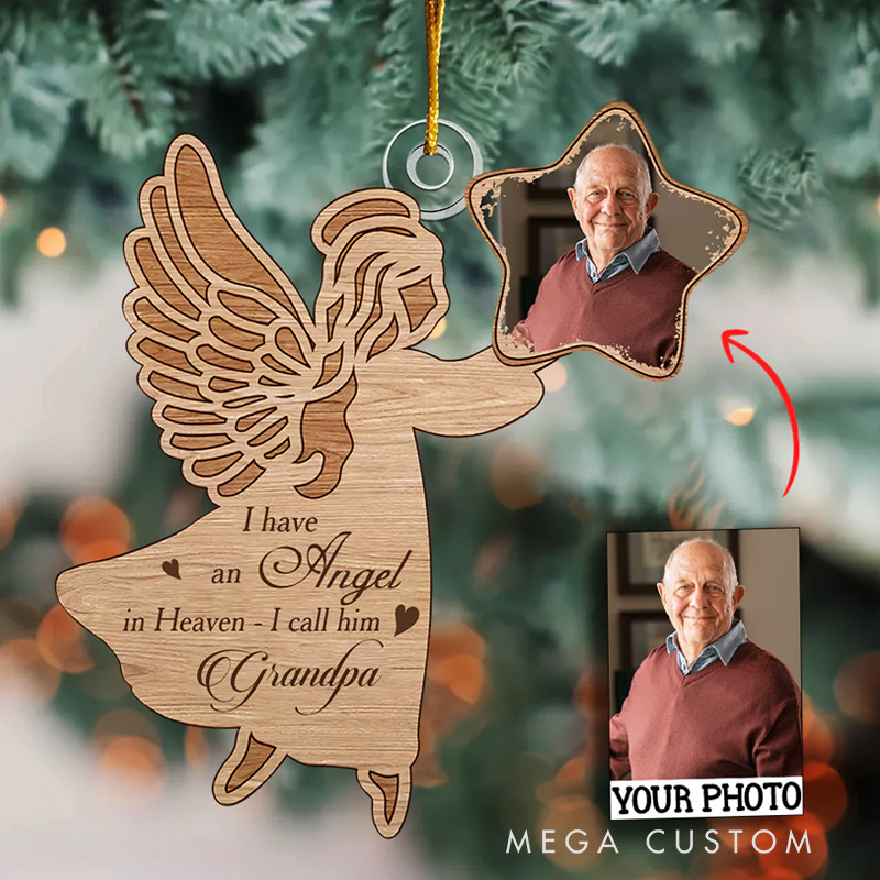 Personalized Photo Acrylic Ornament Custom Photo Angel In Heaven Memorial Ornament