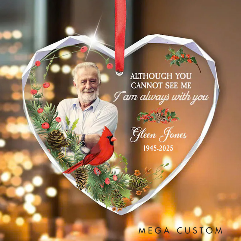 Personalized Photo Memorial Heart Glass Ornament Family Loss Ornament Memorial Christmas Ornament I'm Always With You