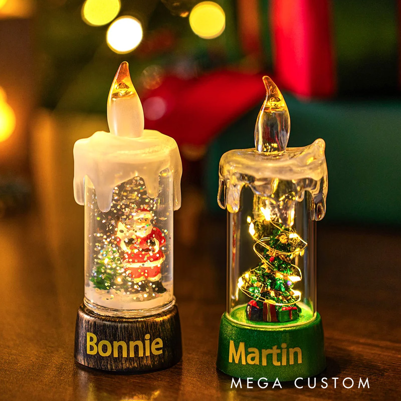 Personalized Snowman Santa Claus Christmas Tree Flameless LED Candle Light with Text Christmas Party Decor Gift for Family Friends
