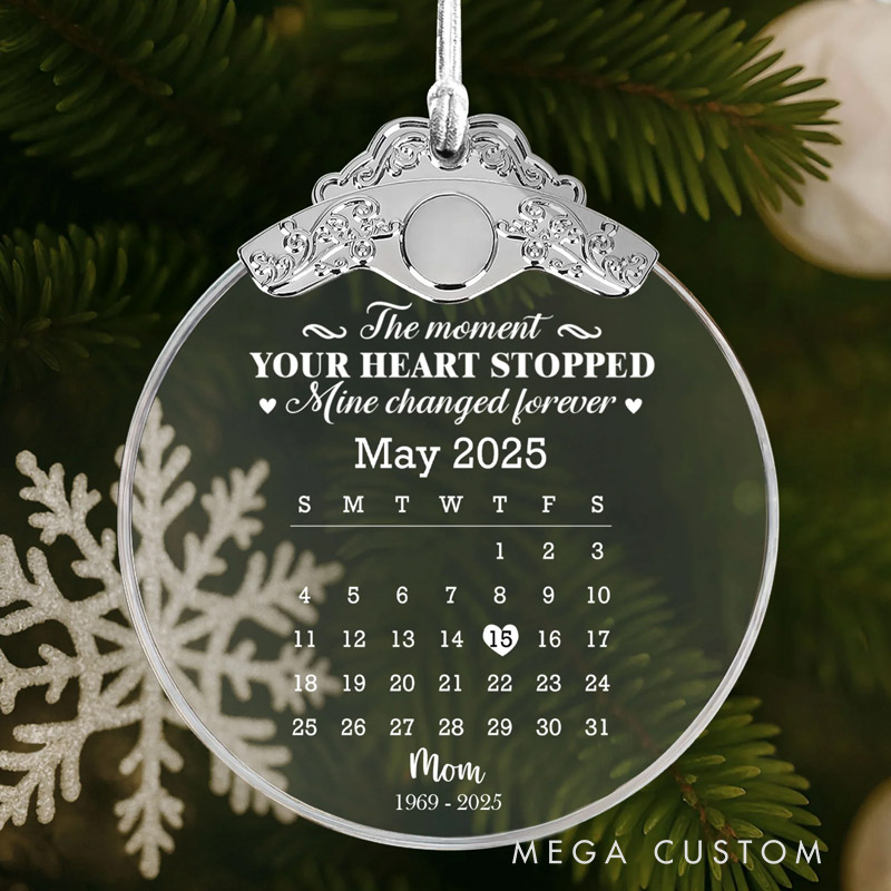 Personalized Glass Ornament With Silver Cap Custom Photo The Moment Your Heart Stopped Time Changed Forever Memorial Ornament 