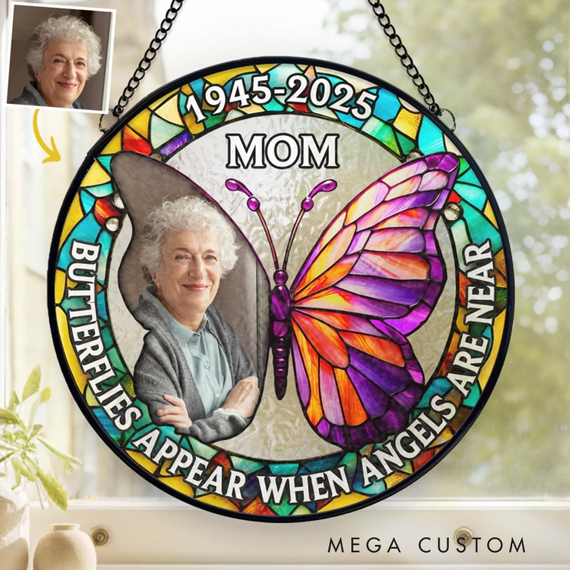 Personalized Photo Stained Glass Window Hanging Suncatcher Memorial Sympathy Gifts for Loss of Loved One I'm Always With You