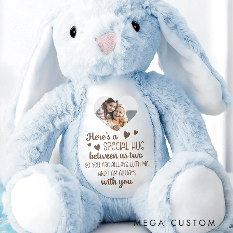 Personalized Memorial Bunny Special Hug Between Us Two Stuffed Bunny With Heart Gift for Loss of Loved Ones