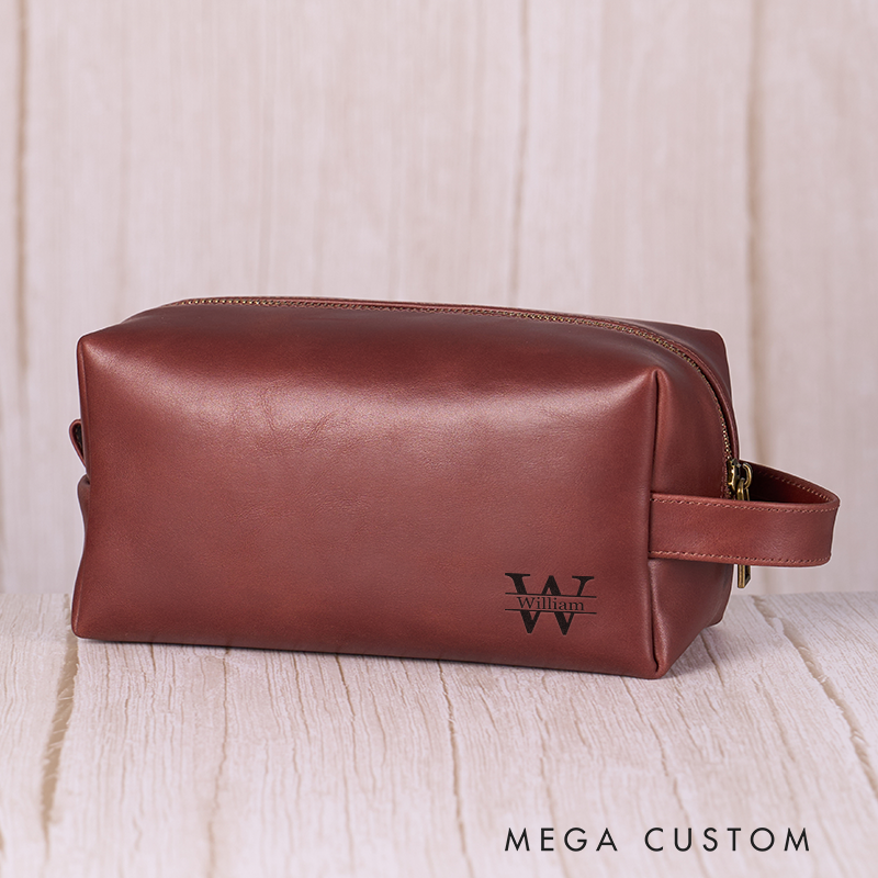 Personalized Men's Leather Toiletry Bag Custom Groomsmen Gifts Groomsman Dopp Kit Gifts Mens Travel Bag Anniversary Gift