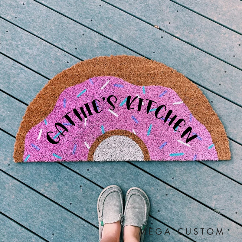 Personalized Donut with Sprinkles Doormat Custom Welcome Kitchen Floor Mat with Name Donut Floor Doormat