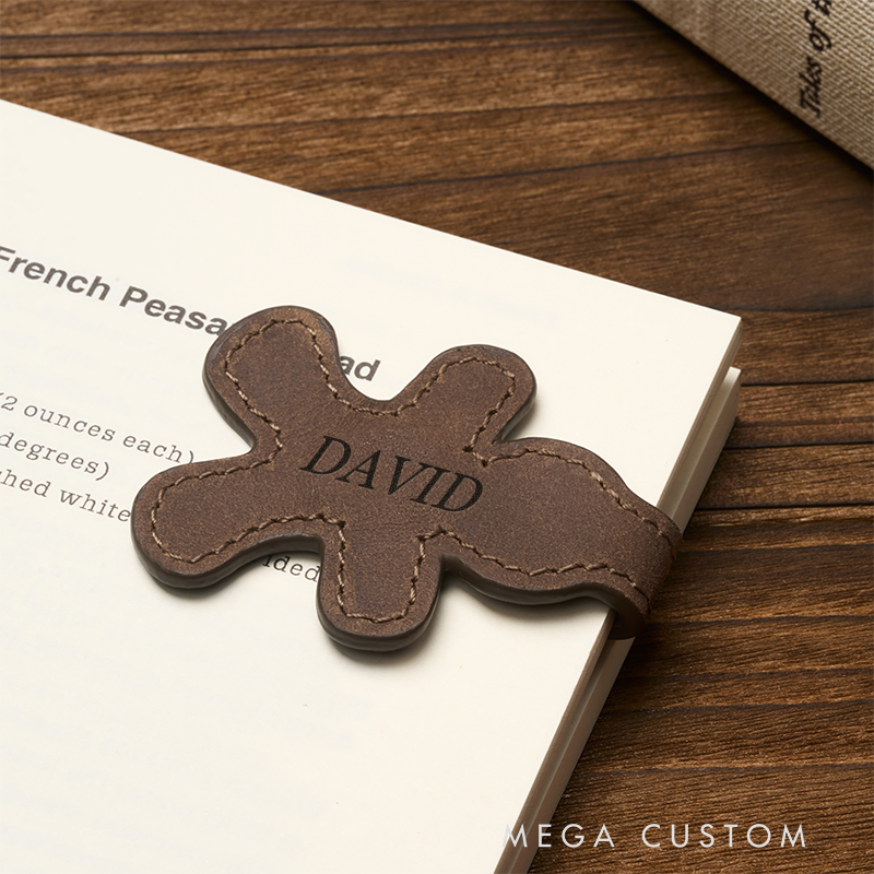 Personalized Leather Magnetic Book Mark Engraved Bookmark with Name Custom Reader Gift for Him Journal Accessory