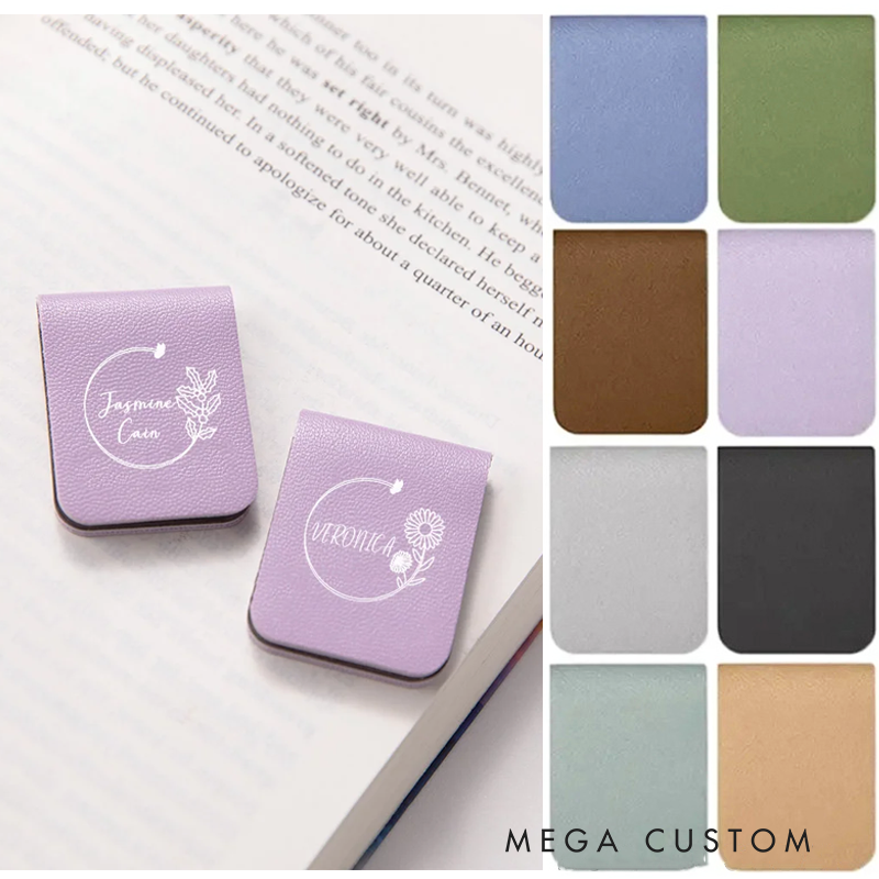 Personalized Birth Flower Magnetic Leather Bookmark Clip with Name Birthday Gift for Book Lovers Bookworms