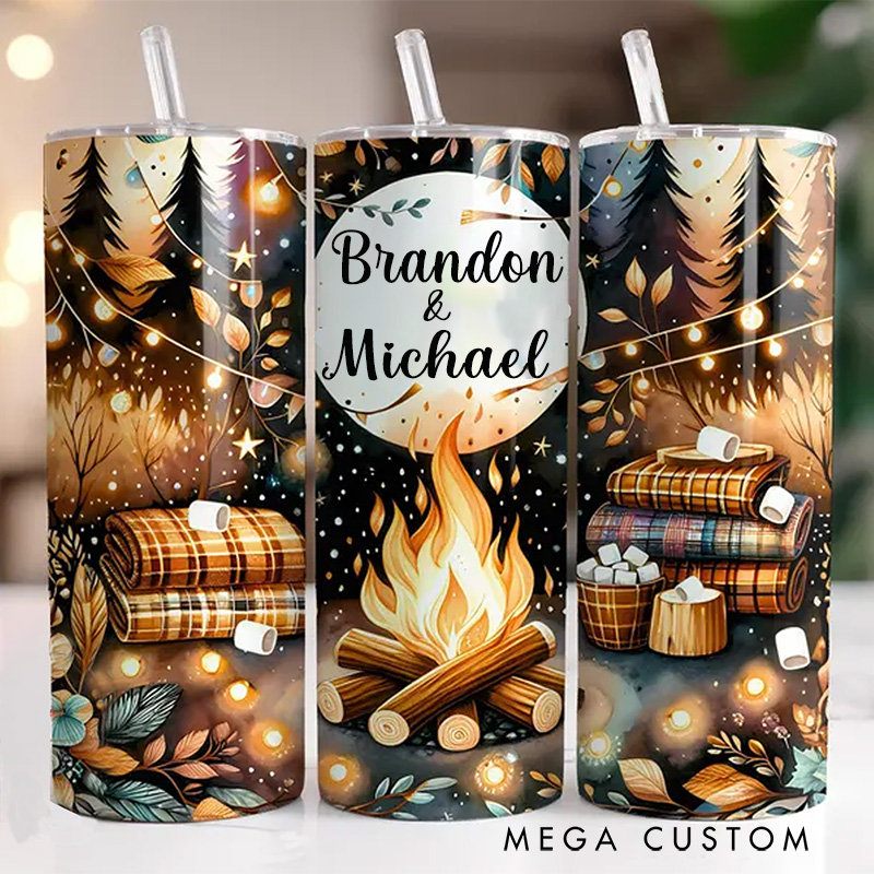 Personalized Fall Camping Tumbler Wrap Camping Campfire Lover Tumbler Funny Camping Tumbler for Outdoor Adventures Couples