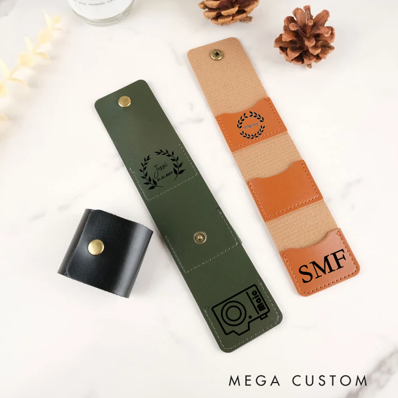 Personalized Engraved Text Guitsr Pick Case Leatherd Card Holder SD Card Case SD Card Wallet Access Card Storage Box Photographer and Music Lover Gift