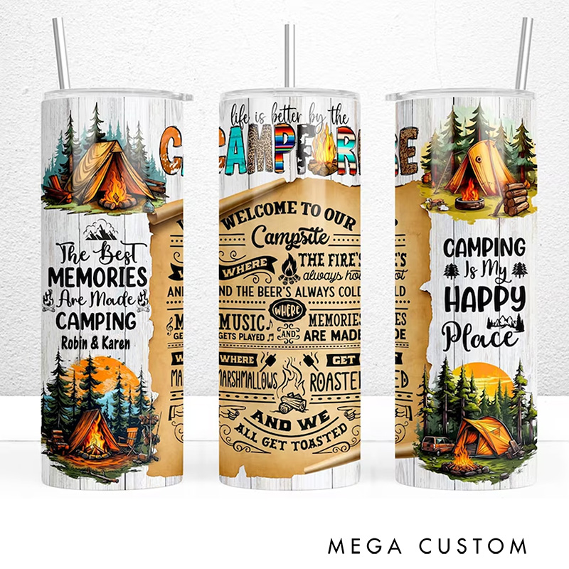 Personalized the Best Memories Are Made Camping Tumbler 20oz Skinny Camping Tumbler for Outdoor Adventures Couples
