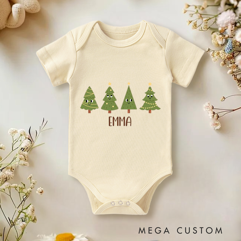 Personalized Baby Onesie and Xmas Baby Bodysuit with Cute Christmas Tree Combo Design for Emma's Festive Celebration