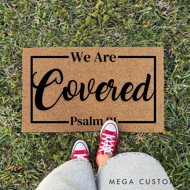 Personalized We are Covered Bible Verse Doormat 6 Design Options Non-Slip Durable Front Door Decor Welcome Mat Religious Gift for Faithful Family