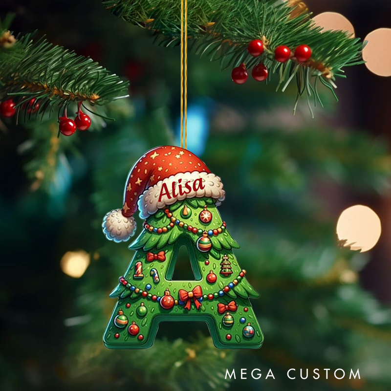 Personalized 2D Acrylic Christmas Tree Initial Letter Ornament Set with 26 Alphabet Pendants for Holiday Decor Family Gifts and Party Favors