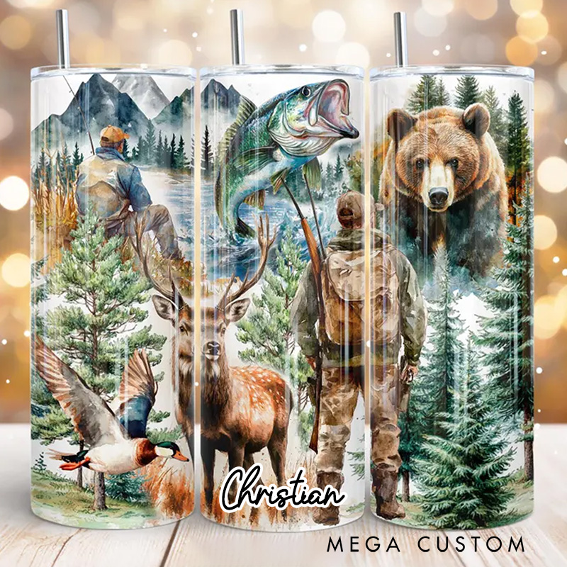 Personalized Hunting 20oz Skinny Tumbler Wildlife Adventure Tumbler Gift for Outdoor Hunting Lover