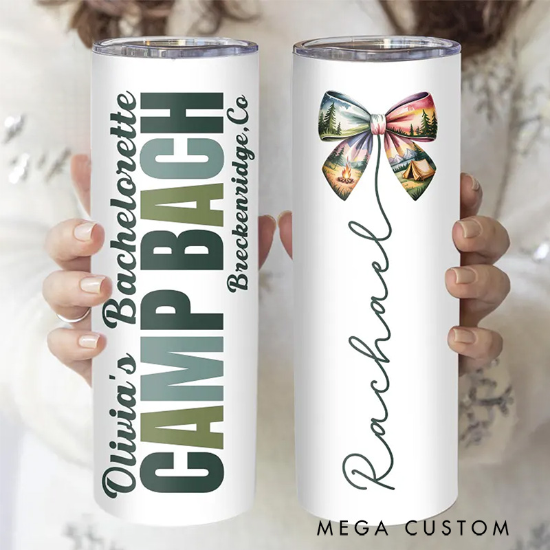 Personalized Camp Tumbler 20oz Skinny Camping Tumbler Mountain Camping Gift