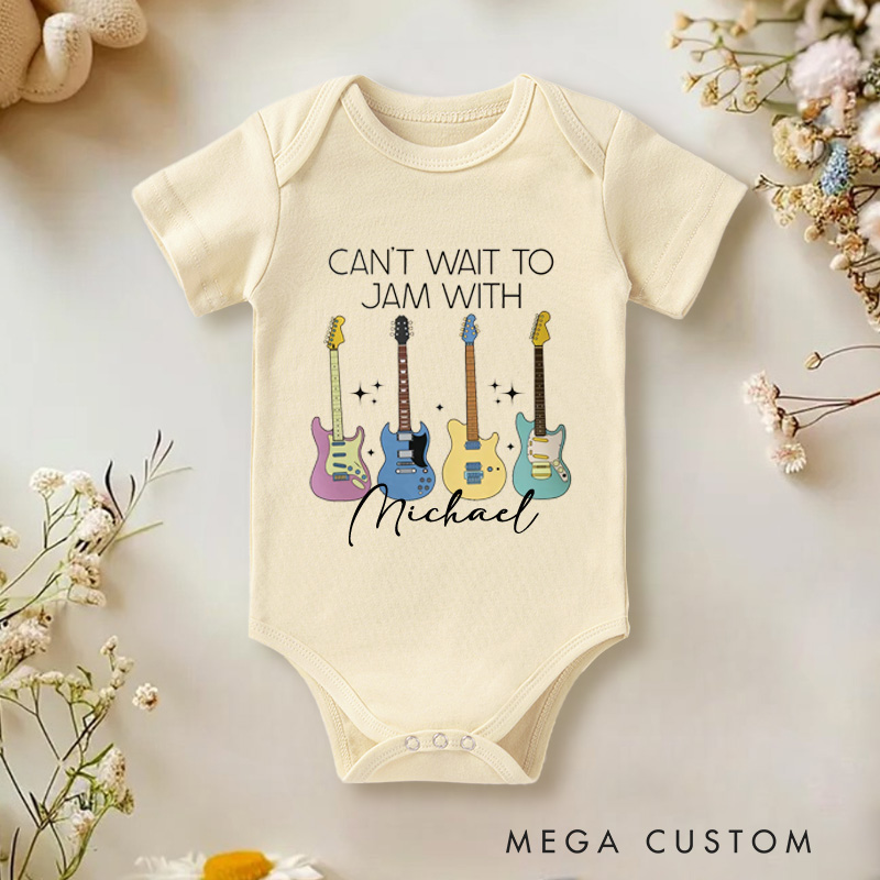 Personalized Can't Wait To Jam With Daddy Baby Onesie Rock Music Lover Gift