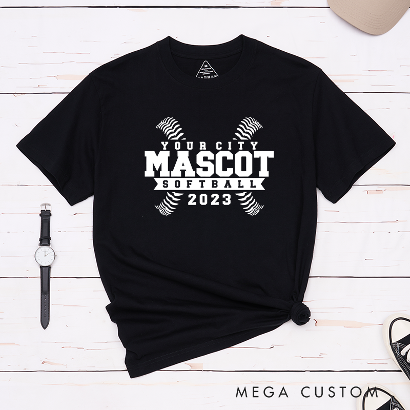 Personalized Softball Team T-Shirt Design Featuring Custom City Name Team Name Crossed Stitch Graphics and Bold Custom Year Highlight