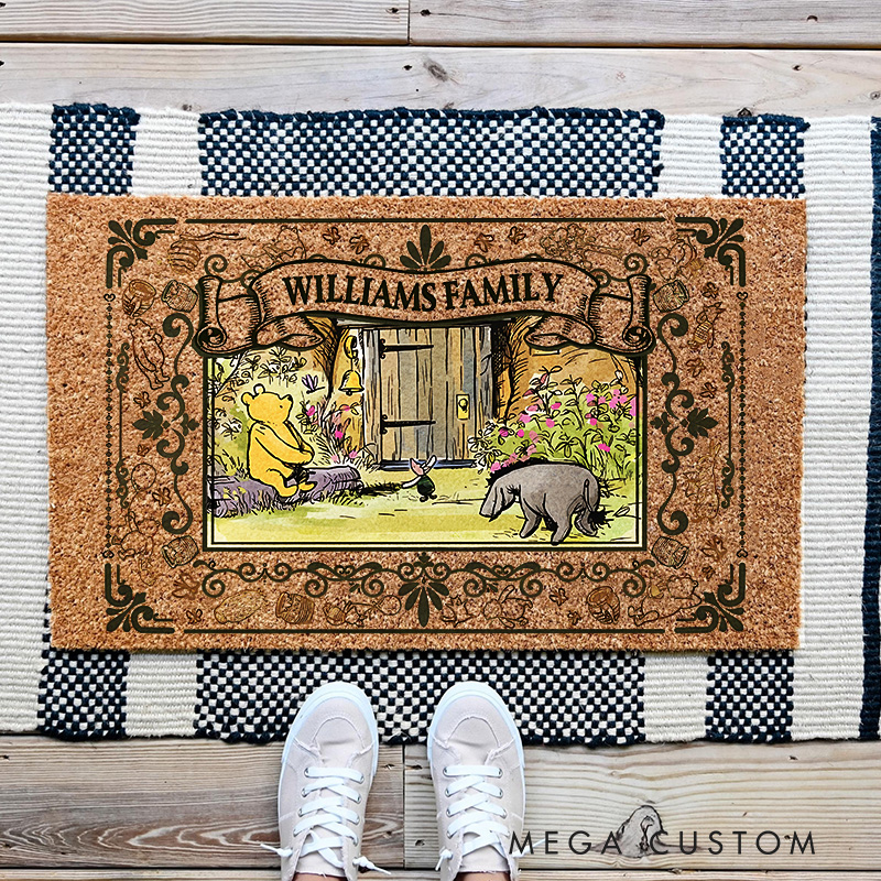 Personalized Classic Cartoon Bear Family Name Doormat Ballerina Family Door Mat Welcome Mat for Dance Lovers Housewarming Gifts