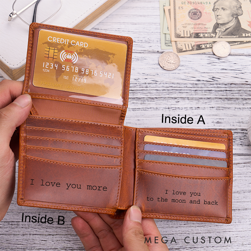 Personalized Leather Wallet Keychain Set Custom Name Leather Wallet & Keychain for Him Engraved Wallets Mens Wallet Leather Gift For Him Gift for Husband Boyfriend Father