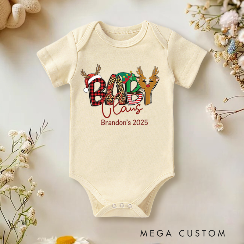 Personalized Baby Onesie and Xmas Baby Bodysuit with Christmas Baby Claus Design for Baby's Holiday Cheer