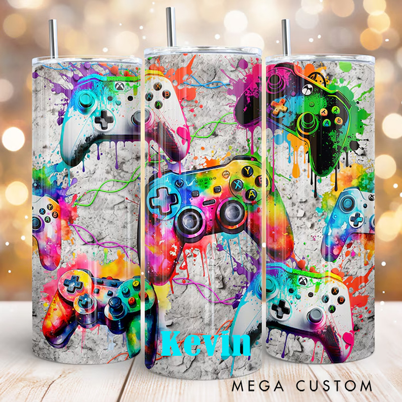 Personalized Gamer 20oz Skinny Tumbler Vibrant Gaming Themed Tumbler for Game Lover Gift