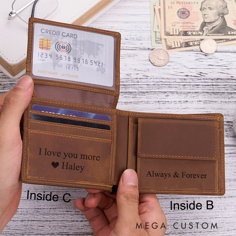Personalized Leather Wallet Mens Wallet Custom Wallet for him Engraved Wallets with Name Minimalist Wallet Leather Gift For Him Gift for Husband Boyfriend Father