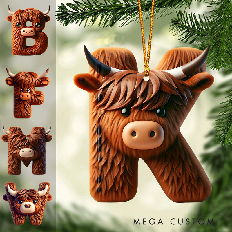 Personalized Highland Cow Alphabet Ornament with Custom Letter Design Adding a Rustic Charm to Holiday Decor Christmas Ornament