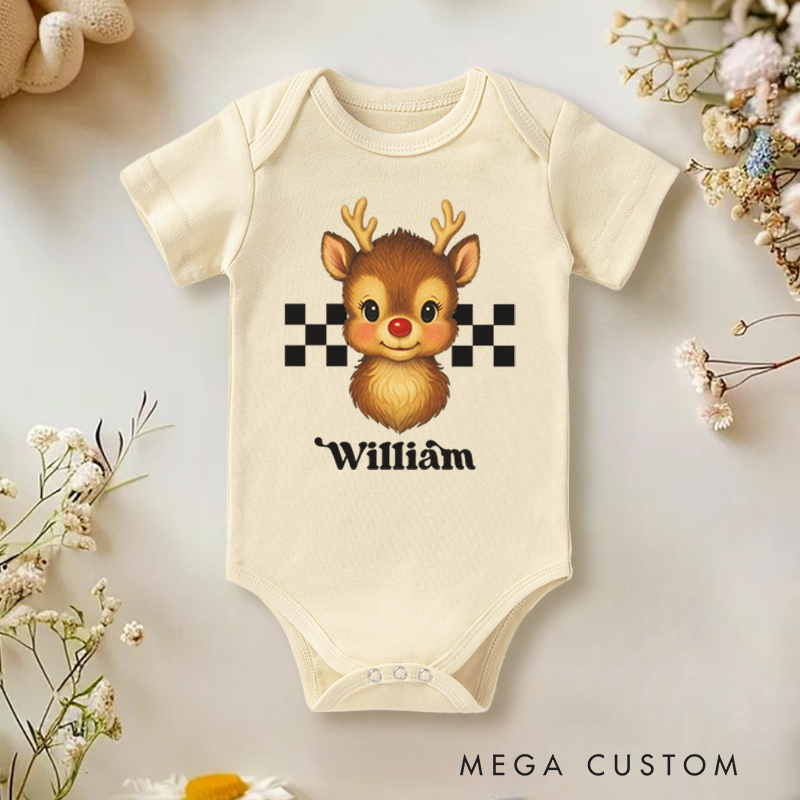 [Copy]Personalized Baby Onesie and Xmas Baby Bodysuit with Santa and Christmas Tree Truck Design for Baby's 1st Christmas
