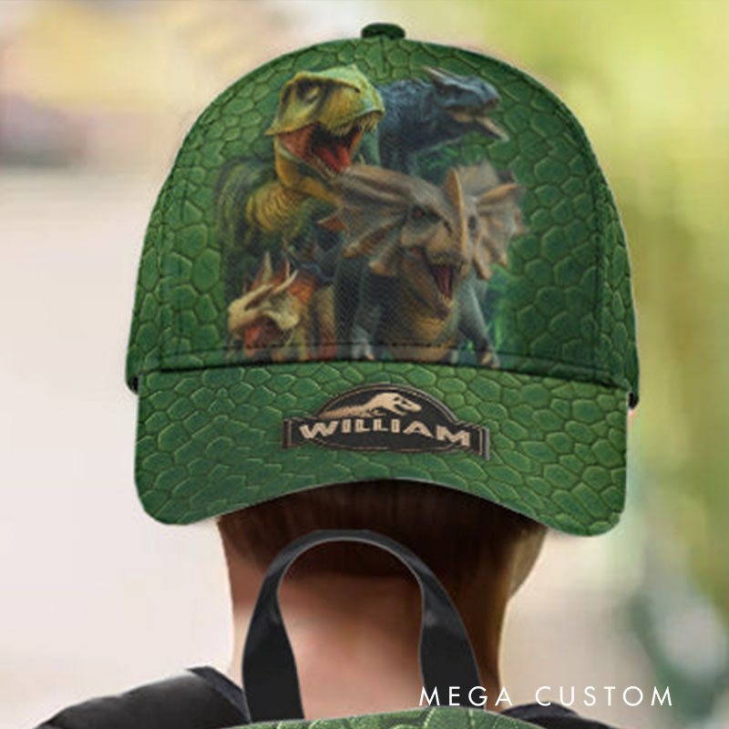 Personalized Dinosaur Adventure Cap with Custom Name and Realistic Prehistoric Design Perfect for Young Explorers Kid Classic Cap