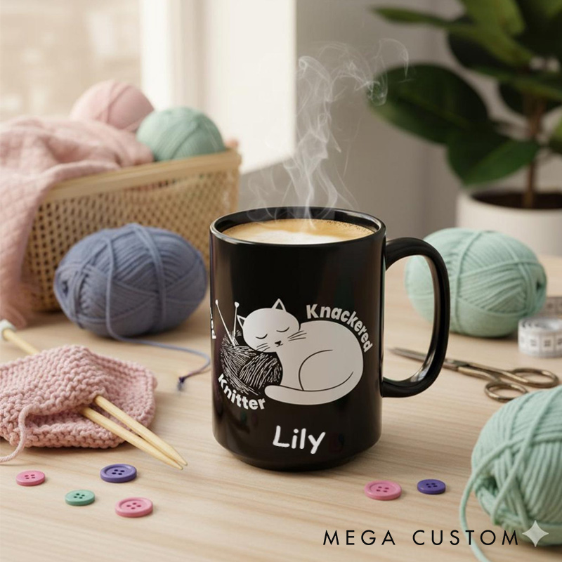 Personalized Knackered Knitter Coffee Mug Crafty Humor Ceramic Tea Cup Custom Knitting Gift
