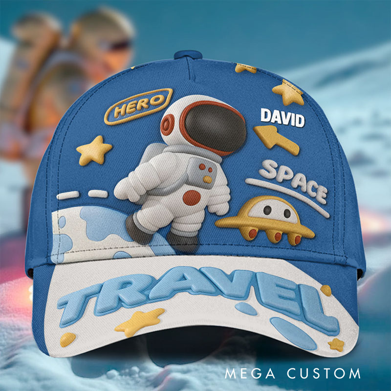 Personalized Space Adventure Cap with Custom Name and Playful Astronaut Design Perfect for Young Explorers Kid Classic Cap