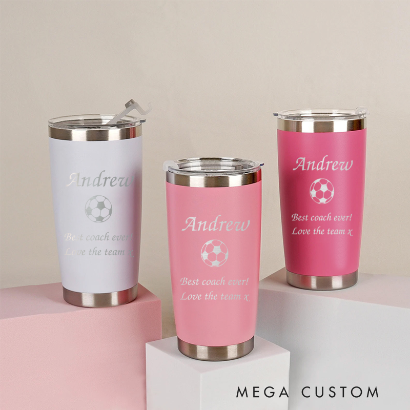 Personalized Soccer Stainless Steel Tumbler with Custom Name Design and Message