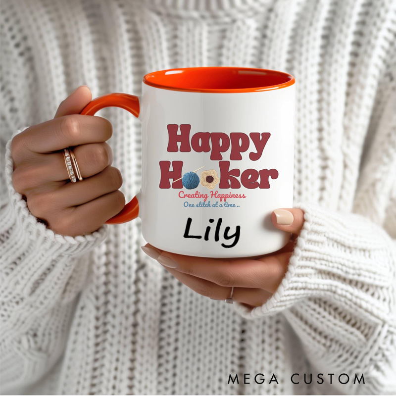Personalized Name Happy Hooker Crochet Gift Mug Best Friend Crafter Mug Mothers Day Birthday Present