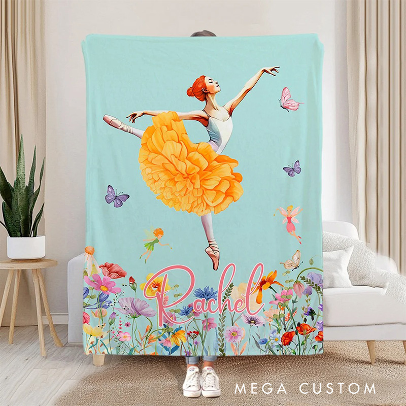 Personalized Ballet Girl Birth Flower Blanket Flannel Blanket Ballet Lover Blanket with Name for Dance Lovers Dance Team Birthday Gift for Girls