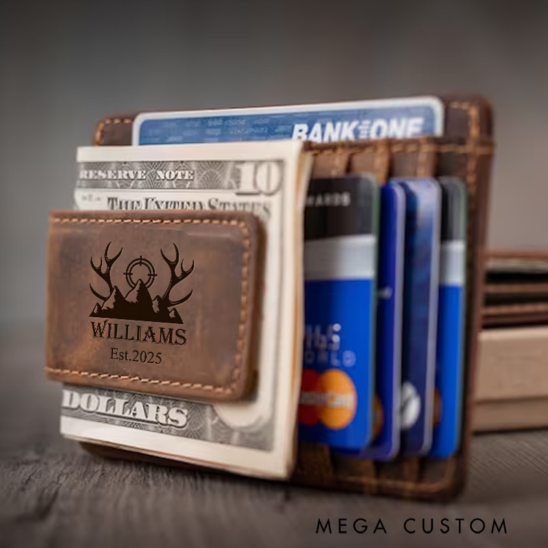 Personalized Hunting Money Clip Wallet Engraved Magnetic Money Clip Wallet Business Card Holder for Husband Boyfriend Hunting Lover