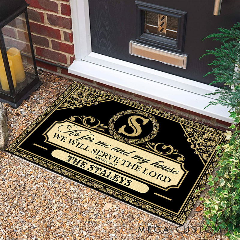 Personalized as for Me and My House We will Serve the Lord Doormat with Family Name Non-Slip Durable Front Door Decor Faithful Family Religious Gift