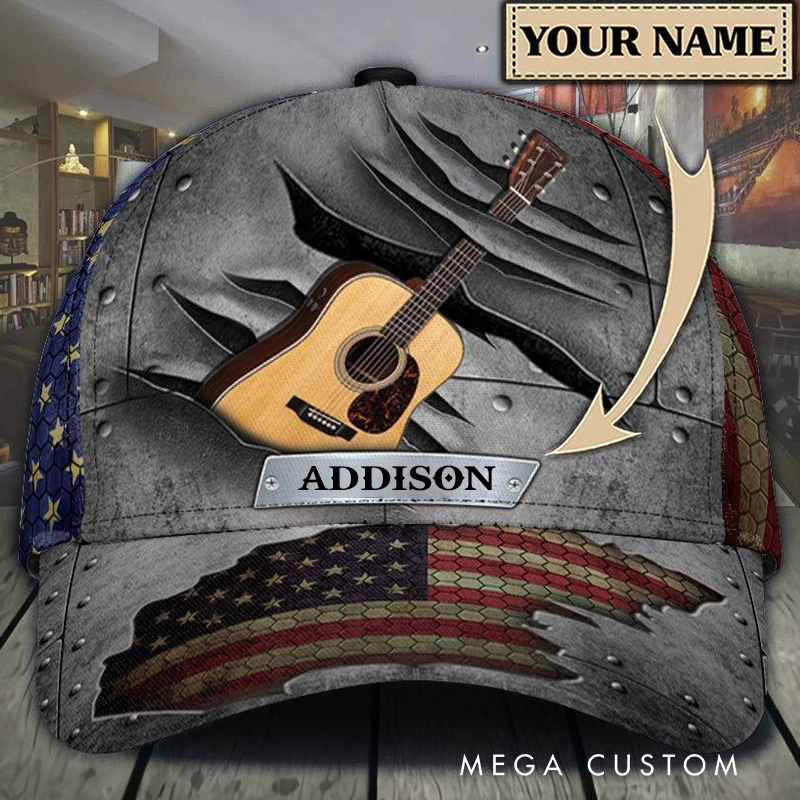 Personalized Name Classic Cap 3D Print Baseball Cap for Music Lover and Guitar Lovers Custom Gift