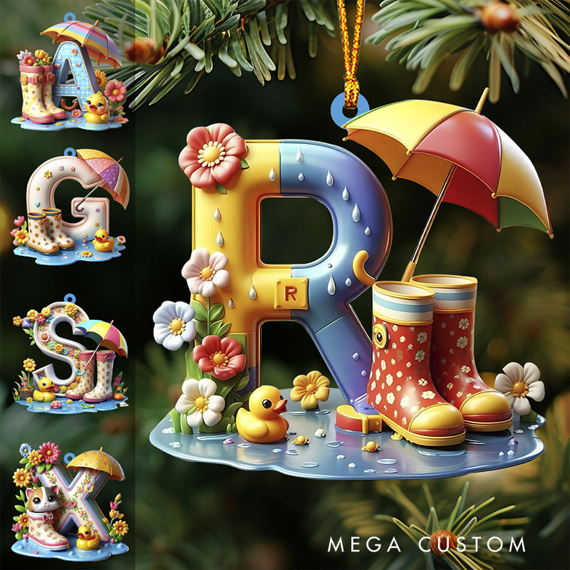 Personalized Rainy Day Alphabet Ornament with Custom Letter and Whimsical Weather Design Perfect for Festive Decor Christmas Ornament