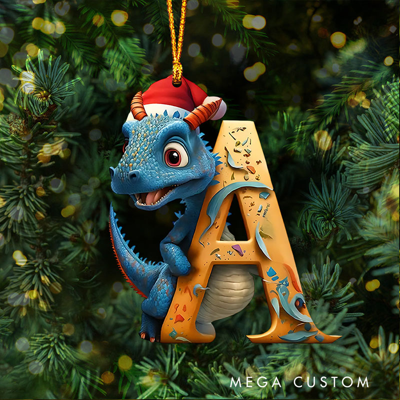 Personalized Dragon Alphabet Ornament with Custom Letter and Festive Fantasy Design Perfect for Holiday Magic Christmas Ornament