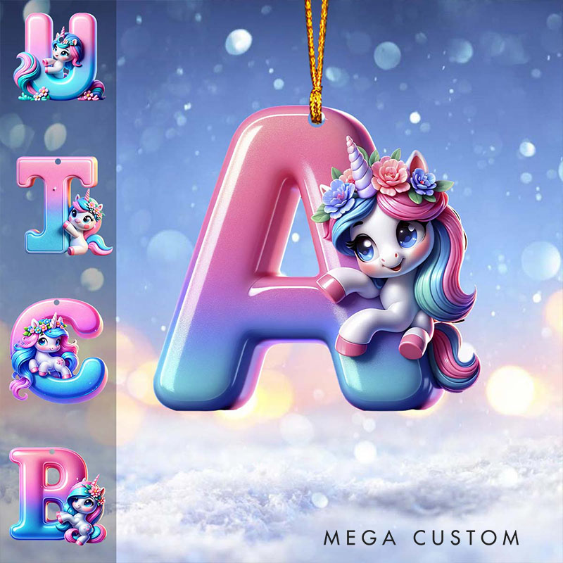 Personalized Unicorn Alphabet Ornament with Custom Letter and Dreamy Pastel Design Perfect for Whimsical Holiday Decor Christmas Ornament