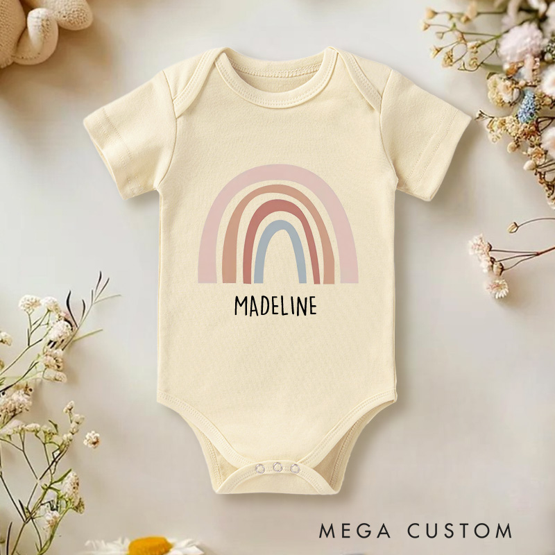 Personalized Earth Colored Rainbow Baby Onesie with Your Name Baby Shower Gift