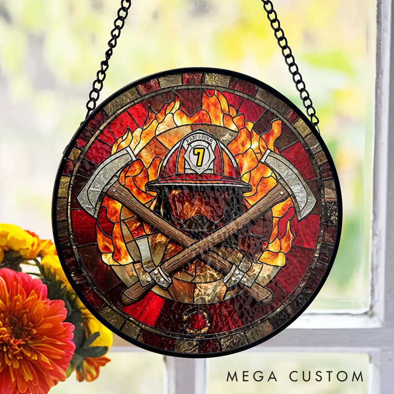 Personalized Firefighter Stained Glass Suncatcher for Firefighter Medical Suncatcher Gift