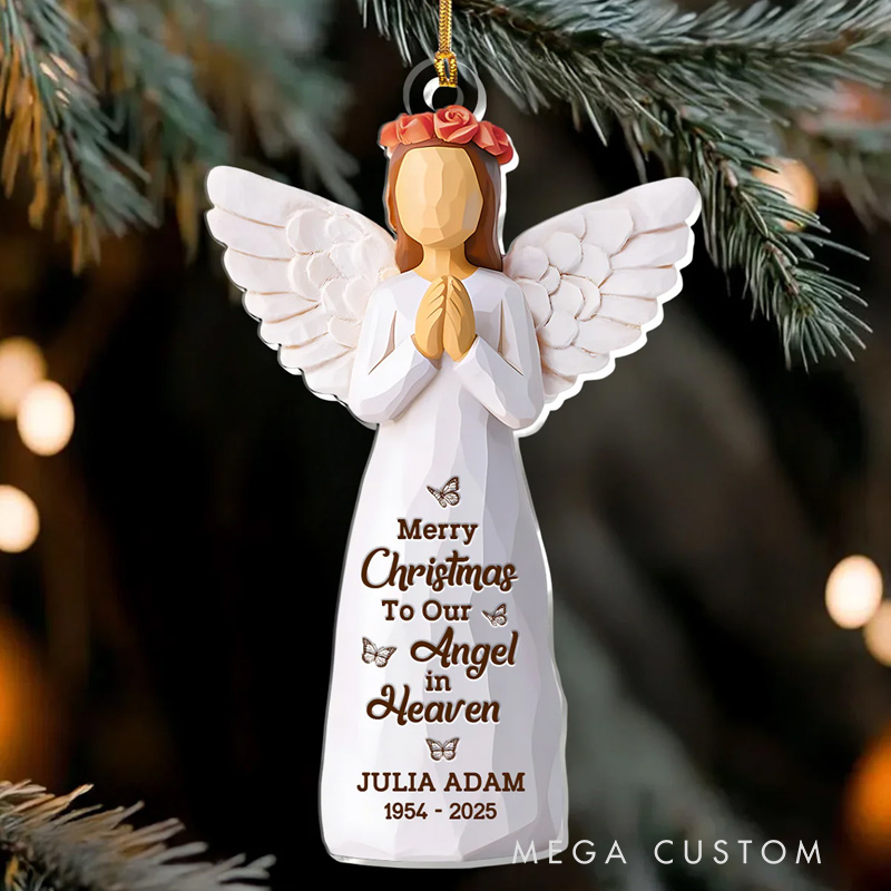 Personalized Acrylic Ornament Merry Christmas To Our Angel In Heaven Sympathy Gift