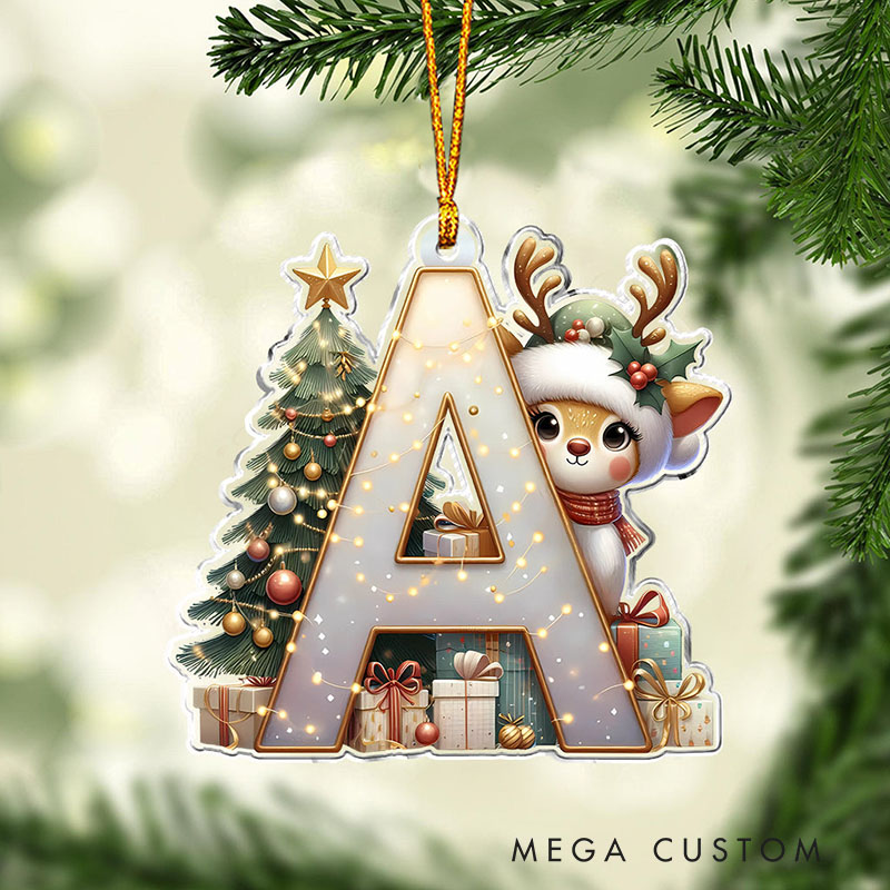 Personalized Reindeer Alphabet Ornament with Custom Letter and Festive Holiday Scene Perfect for Joyful Christmas Decor Christmas Ornament