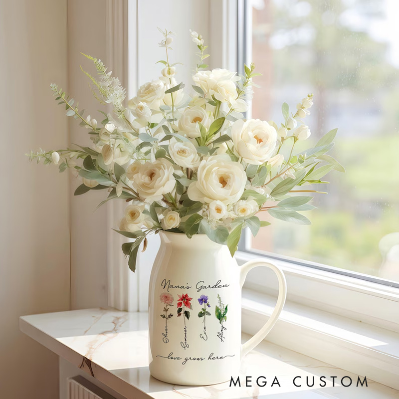 Personalized Grandma's Garden Vase Mother's Day Gifts for Nana Nanny Garden Flower Vase Custom Birth Flower Vase Family Name Flower