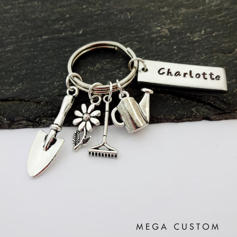 Personalised Gardening Birthstone Keyring Gift for Gardener Garden Gifts Name Flower Charm Keychain Gift for Florist