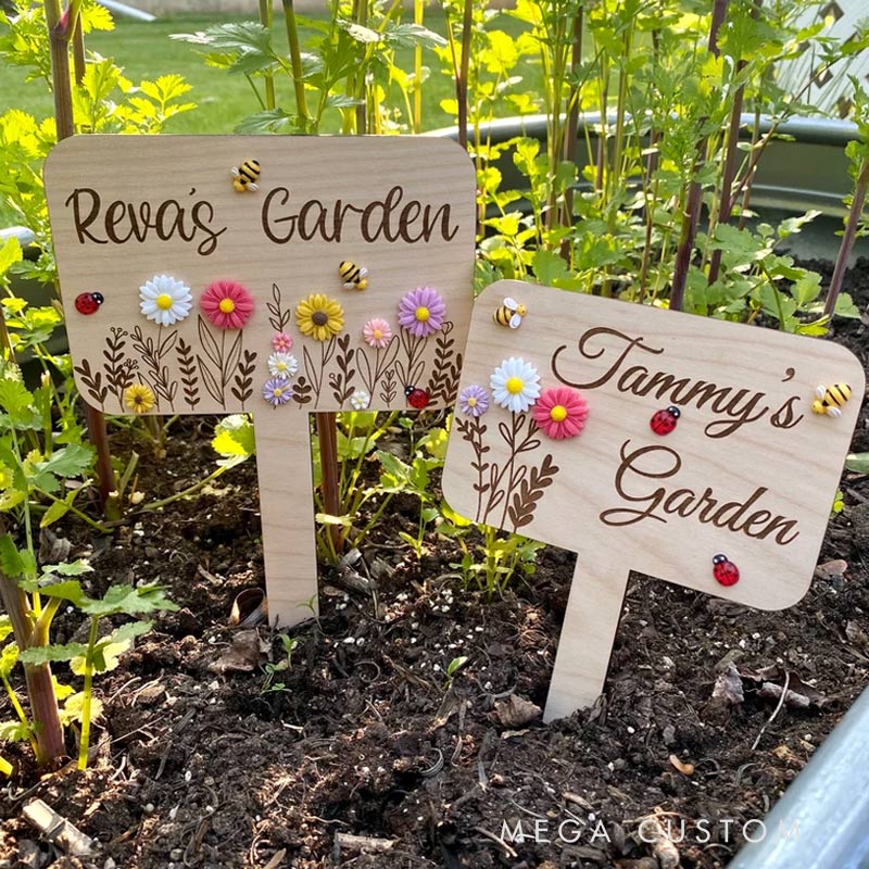 Personalized Garden Marker with Flowers Bees and Ladybugs Custom Garden Stake Garden Sign Garden Plaque Mother's Day Gift