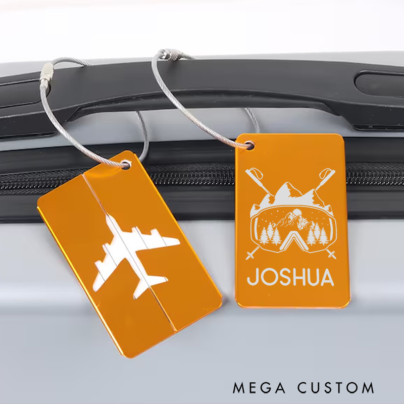 Personalized Metal Luggage Tag Ski Luggage Tag Baggage ID Tag for Outdoor Lovers Gift