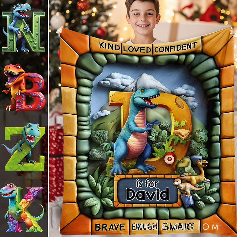 Personalized Kid Blanket Dinosaur World Gift for Grankids
