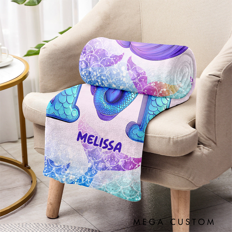 Personalized Adorable Mermaid Letter Kid Blanket