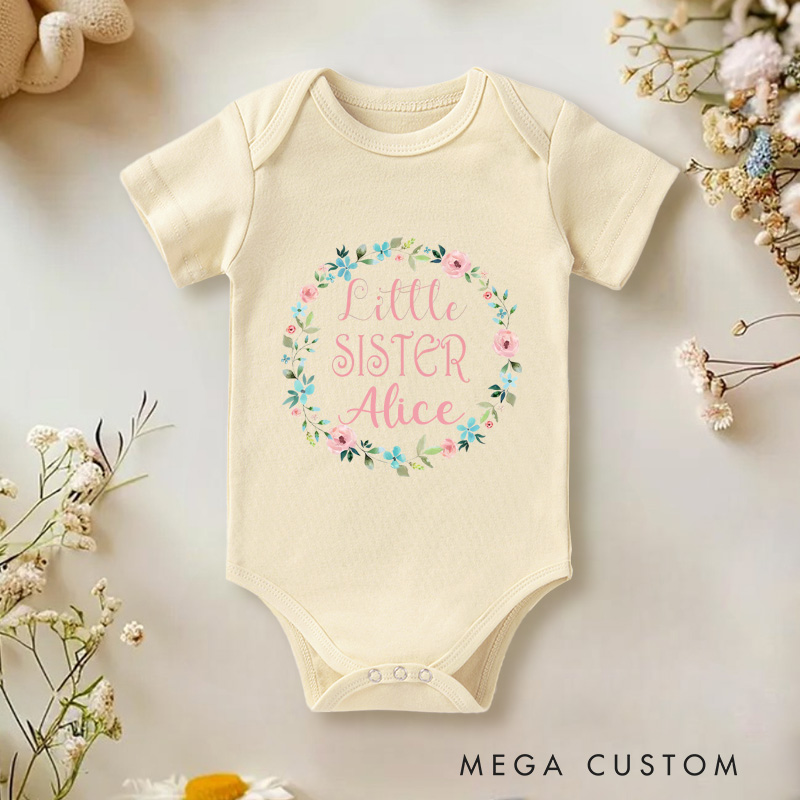 Personalized Little Sister Floral Baby Onesie Baby Gift for New Mom New Sister Gift